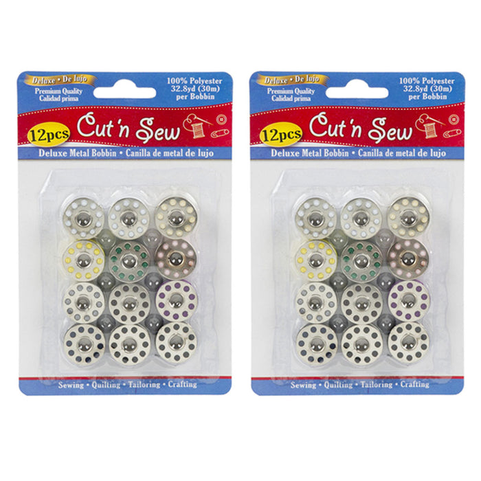 24 Pc Metal Bobbins Assorted Colors Sewing Threads 100% Polyester Machine Spool