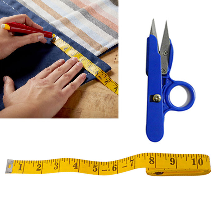 2 Pc Sewing Thread Snip Scissors Tape Measure Measuring Trimming Fabric Cutter