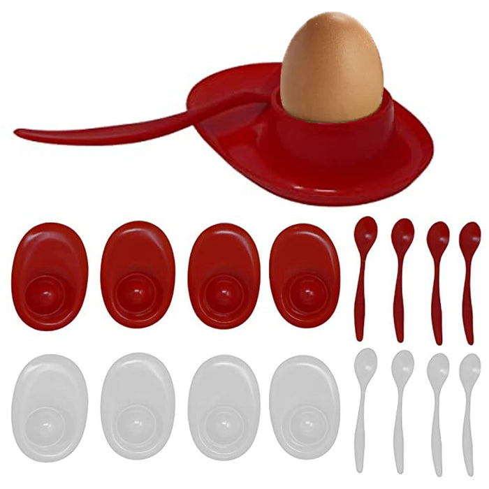 16 Pc Egg Cups w/ Spoons Set Poached Hard Boiled Bowl Saucer Appetizer Dip Plate