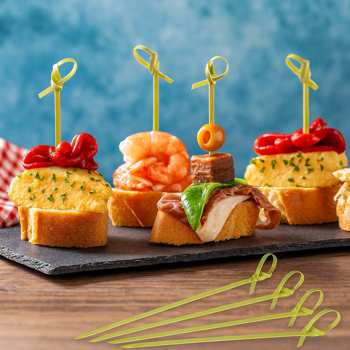 200 Ct Bamboo Knot Picks Skewer Kebab 7" Natural Wooden Cocktail Fruit Appetizer