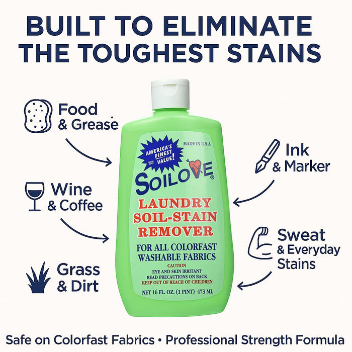 2 Pk Soilove Soil Stain Remover Laundry Detergent Blood Grease Dirt Removal 16oz