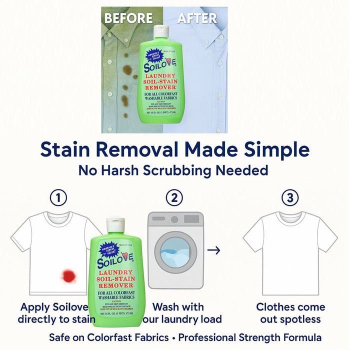 3 Soilove Soil Heavy Duty Laundry Stain Remover Blood Grease Dirt Removal 16oz