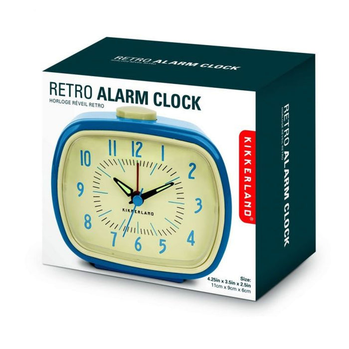 Kikkerland Retro Alarm Clock Vintage Old Time Classic Style Hands Glow Dark Blue