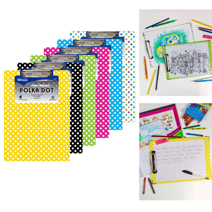 4 Standard Clipboards Bright Colors Polka Dot Low Profile Clip Hard Board Letter