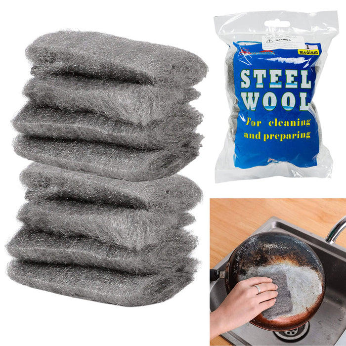 8 Scourer Steel Wire Mesh Wool Pads Kitchen Scrub Cleaning Pan Cleaner Scouring