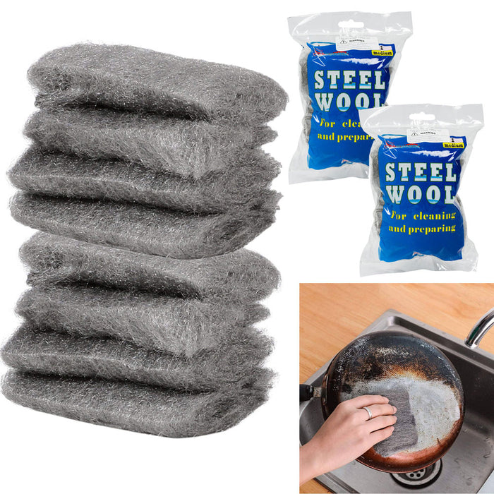 16 Steel Wool Pads Scourer Wire Mesh Kitchen Scrub Cleaning Pan Scouring Cleaner