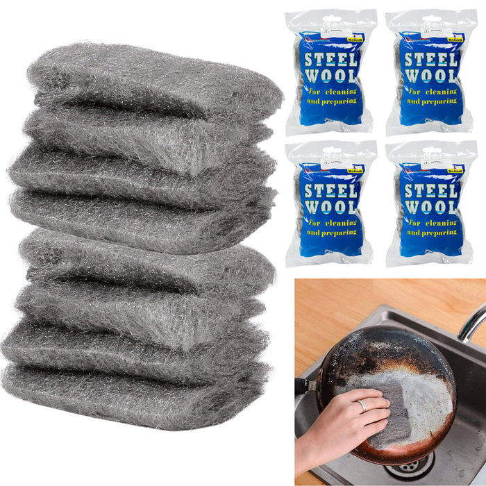 32 Heavy Duty Scrubber Steel Wool Pads Scourer Wire Mesh Clean Scouring Kitchen
