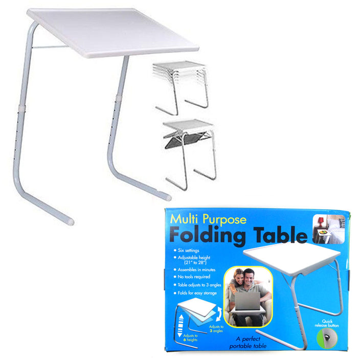 Folding Table Adjustable Desk Tray Cup Holder Eat  Work Foldable Under Sofa Bed