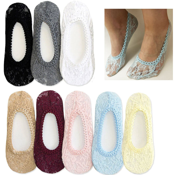 2 Pairs Womens Lace No Show Socks Foot Boat Liner Thin Low Cut Casual Color 9-11