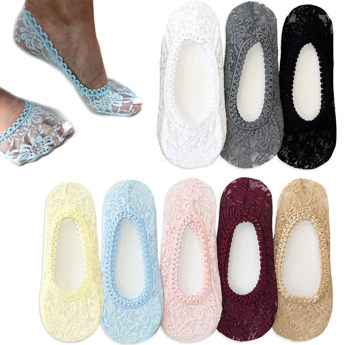 12 Pairs Women's Lace Socks Invisible Footies Flats Liner No Show Low Cut 9-11