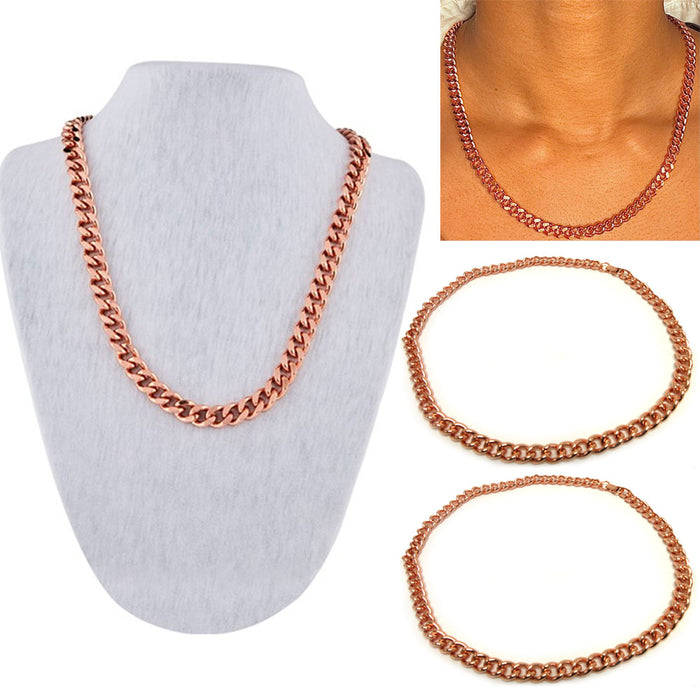 2 Pc Pure Solid Copper Cuban Chain Necklace Curb Link Rider Arthritis Unisex 24"