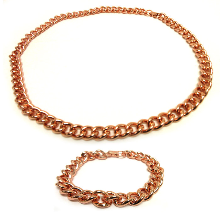 2 Pc Mens Cuban Link Necklace Bracelet Set Pure Copper 24" Solid Chain Jewelry