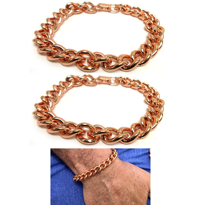 2 Pure Solid Copper Bracelet Cuban Chain Link Wrist Arthritis Health Pain Relief
