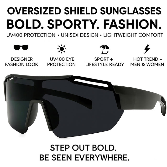 1 Men Women Shield Wrap Sunglasses Designer Fashion Shades Oversized Glasses Blk