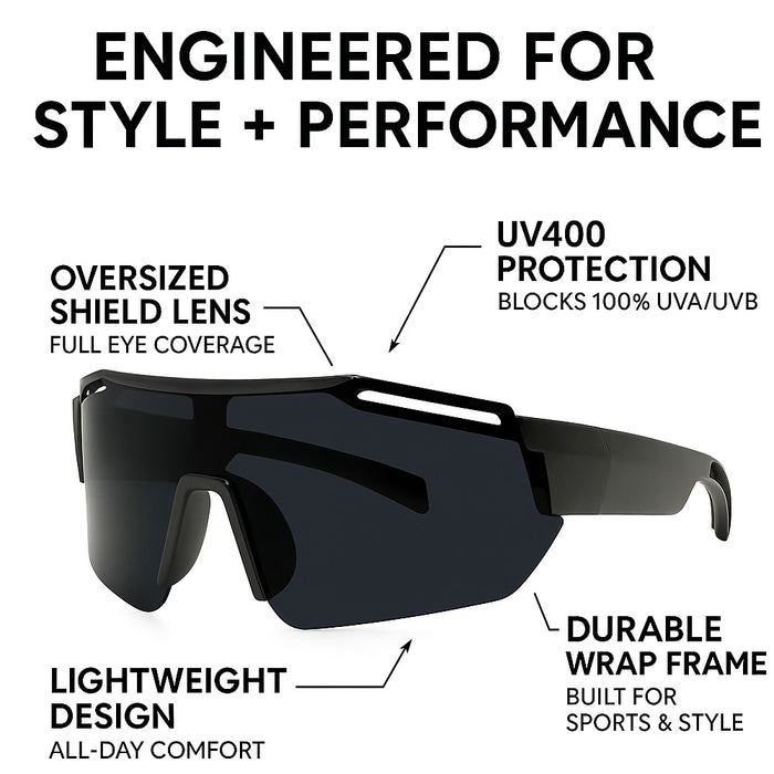 1 Men Women Shield Wrap Sunglasses Designer Fashion Shades Oversized Glasses Blk