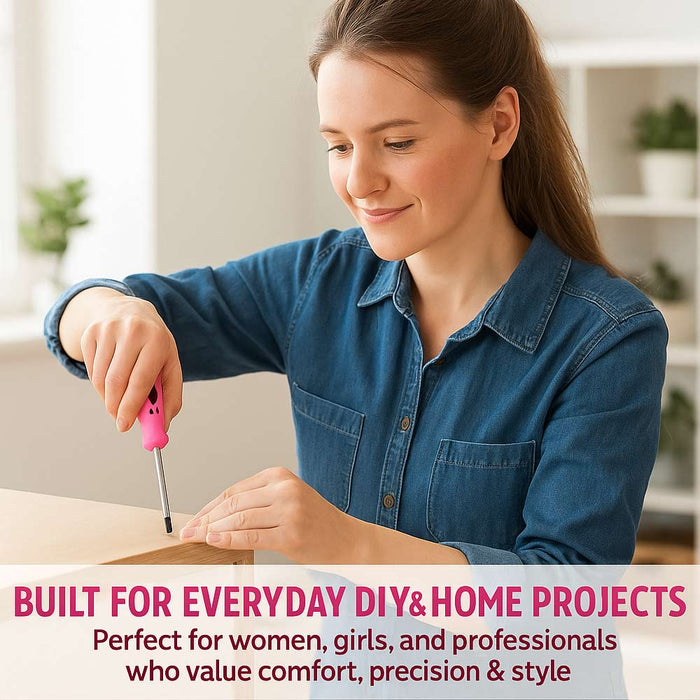 2 PC Ladies Pink Screwdriver Set Phillips Slotted Flat Head Womens Home Tools