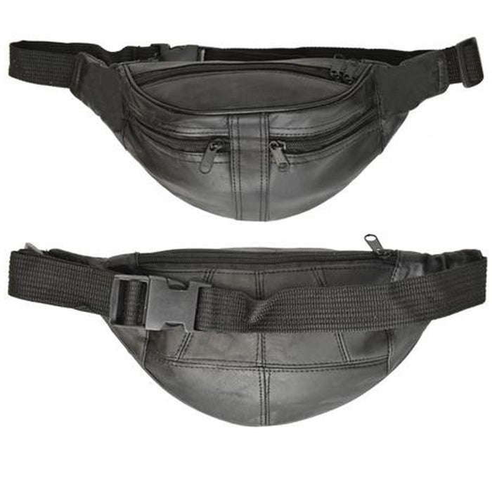 Genuine Leather Black Fanny Pack Waist Bag Hip Belt Pouch Travel Purse Men Women
