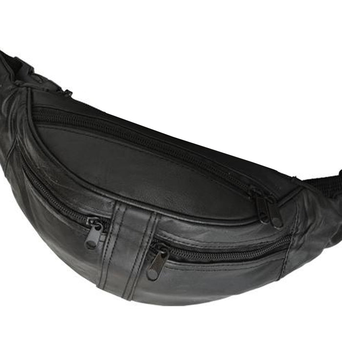 Genuine Leather Black Fanny Pack Waist Bag Hip Belt Pouch Travel Purse Men Women