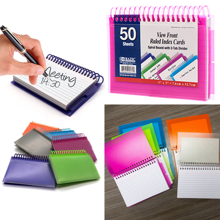 4pc Ruled Index Cards 3" X 5" Poly Spiral Bound 50 Sheets 2 Tabs Dividers School