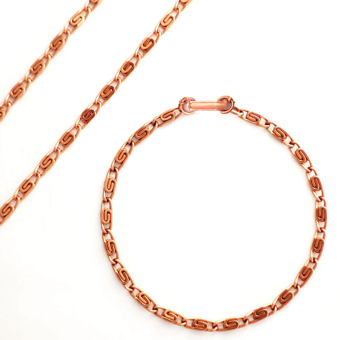 3 Pc Pure Copper Necklace Bracelet Set Celtic Scroll Link 18" 24" Chain Jewelry