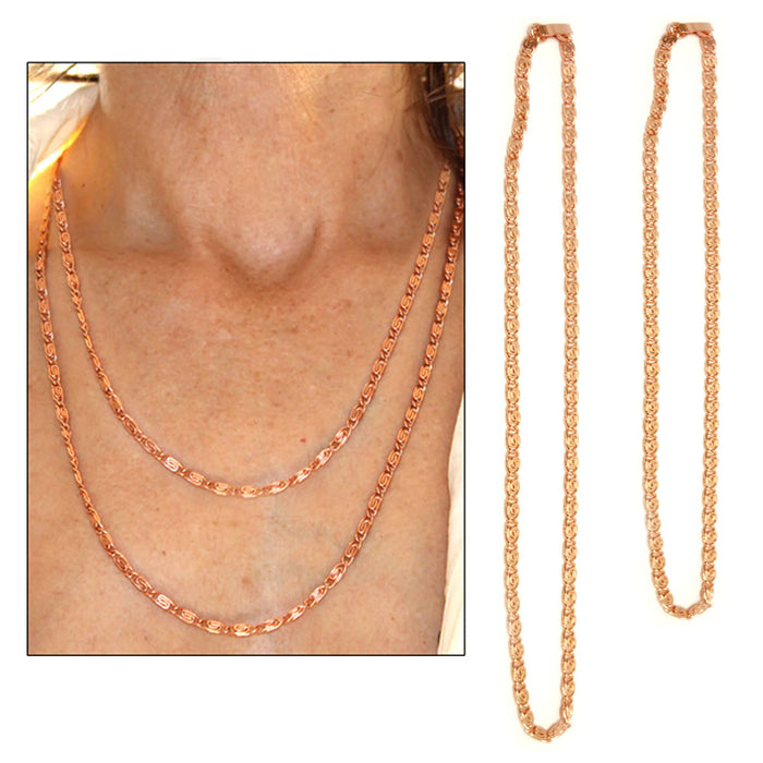 2 Pure Copper Necklace Set Celtic Scroll Link 18" 24" Solid Jewelry Fine Chain