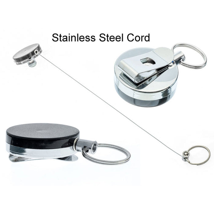 2Pc 1.5" Retractable Reel Key Ring Badge Keychain Chain Pull Metal Recoil Clip