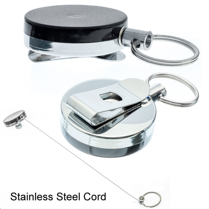 5 Retractable Badge Holder 1.5" Pull Reel Metal ID Belt Clip Key Ring Keychain