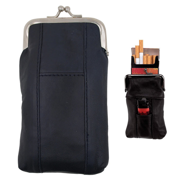1 Black Genuine Leather Smoking Case Clip Pouch Carrier Lighter Pocket Holder