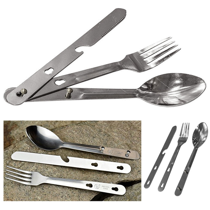 2 Sets Camping Cutlery 4 in 1 Eating Utensils Fork Knife Spoon Stainless Steel