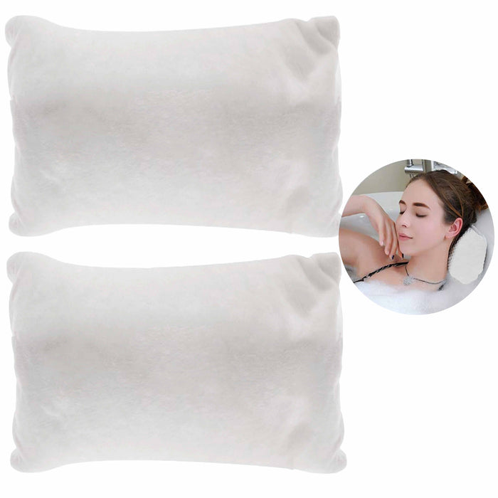 2 Pc Non-Slip Microfiber Spa Bath Pillow Bathtub Suction Soft Neck Support White