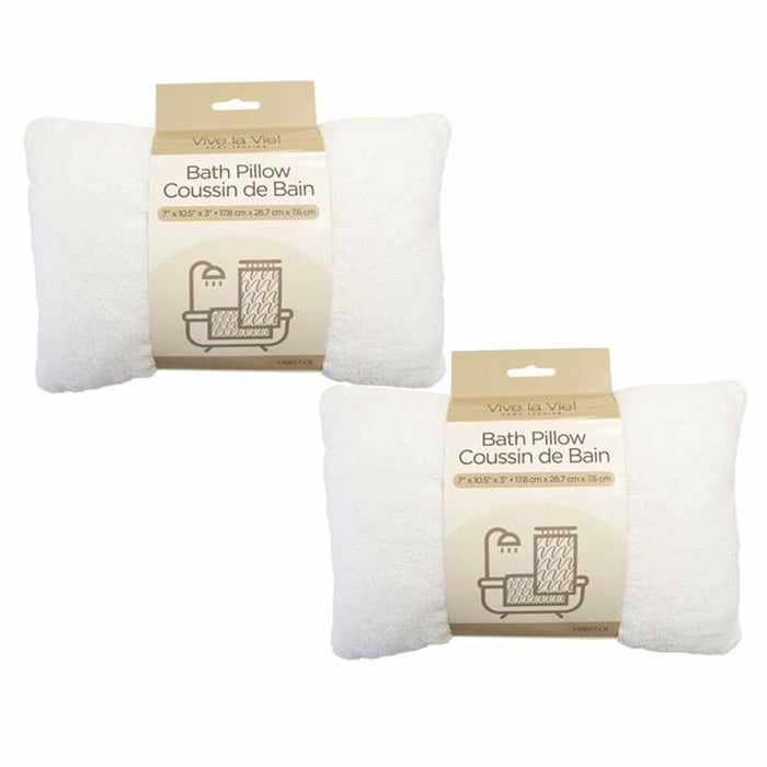 2 Pc Non-Slip Microfiber Spa Bath Pillow Bathtub Suction Soft Neck Support White