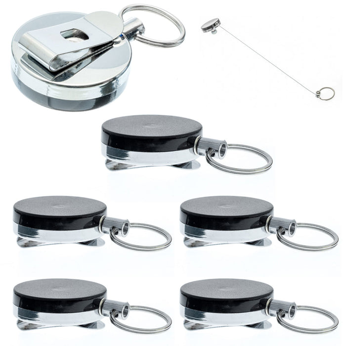 5 Retractable Badge Holder 1.5" Pull Reel Metal ID Belt Clip Key Ring Keychain