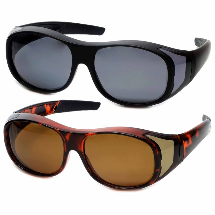 2 Pc Polarized Cover Fit Over Sunglasses Eyewear Rx Glasses Anti Glare Medium