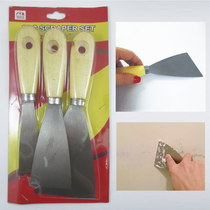 3 Pc Spatula Set Soft Grip Paint Scraper Wallpaper Removal All Surfaces Tools