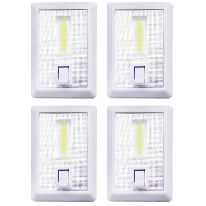 4 Pc Mini COB LED Switch Wall Night Light Battery Operated Cabinet Garage Light