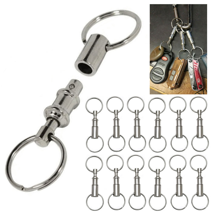 12 Pc Metal Key Ring Detachable Break Pull Apart Keyring Keychain Quick Release