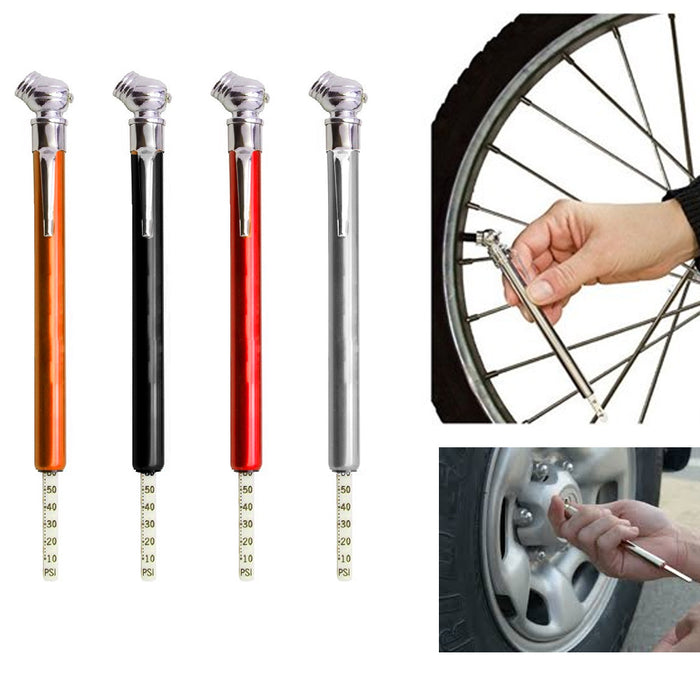 2 Pencil Tire Gauges 10-100 Psi Aluminum Air Pressure Car Truck Bike Bicycle
