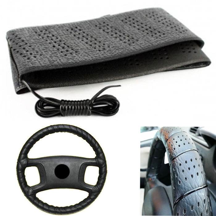 Black Lace-On Steering Wheel Cover Grip Classic Stretch Accessory Auto Vehicle