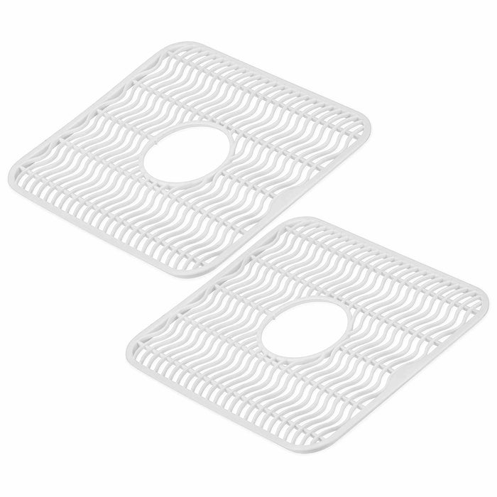 2 Pc Protective Kitchen Sink Mat Dish Rack Cushion Drainer Pad White 11" x 12"