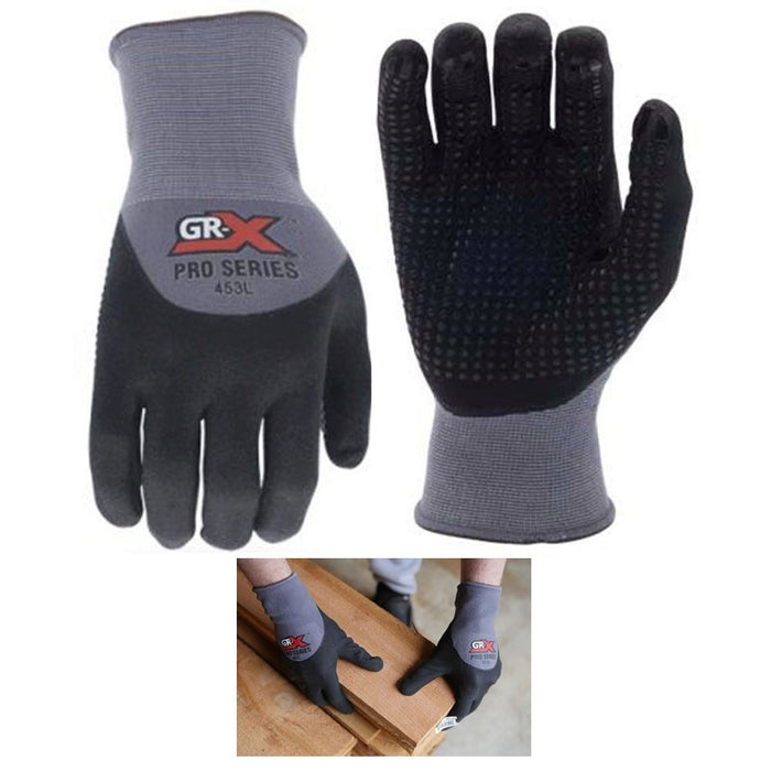 1 Pair Pro Work Gloves Nitrile Coated Dotted Palm Safe Seamless Knit Hand Size L