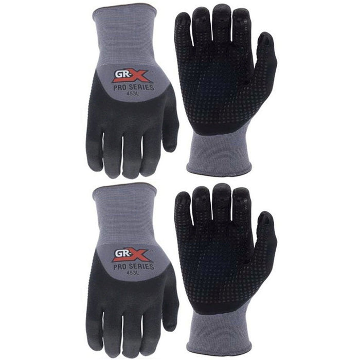 2 Pairs Heavy Duty Work Gloves Grip Nitrile Coated Dotted Palm Safe Hand Size L