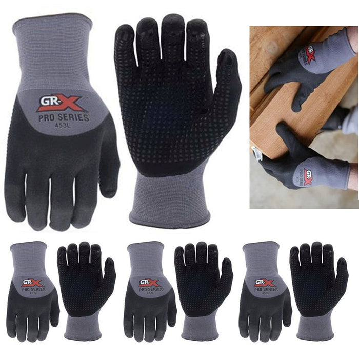 4 Pairs Safety Work Gloves Dotted Nitrile Coated Palm Industrial Performance L