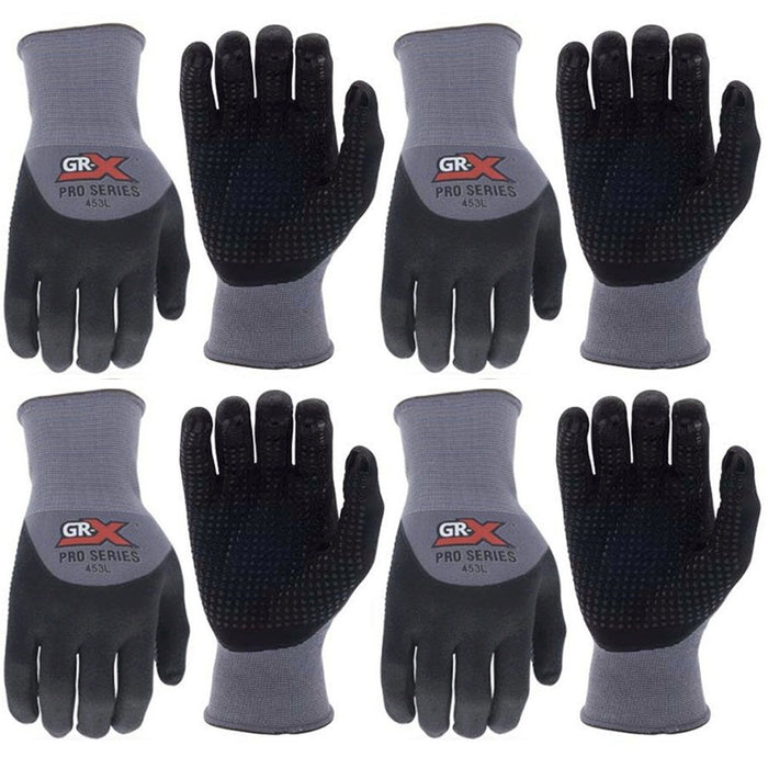 4 Pairs Safety Work Gloves Dotted Nitrile Coated Palm Industrial Performance L