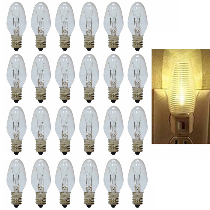 24 Pc Clear 4 Watt C7 Night Light Bulb Candelabra Salt Lamp Christmas Nightlight