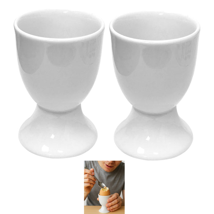 2Pc White Ceramic Egg Cup Holders Soft Boiled Server Set Durable Tableware Cook