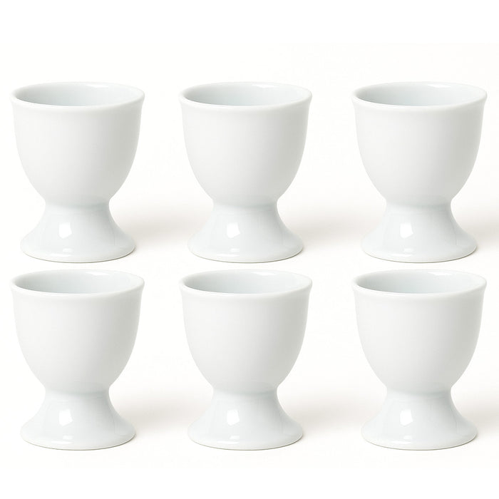 6 White Ceramic Egg Cup Holders Soft Boiled Egg Server Durable Breakfast Kitchen