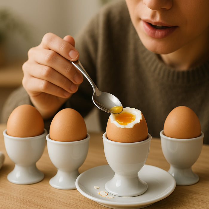 6 White Ceramic Egg Cup Holders Soft Boiled Egg Server Durable Breakfast Kitchen