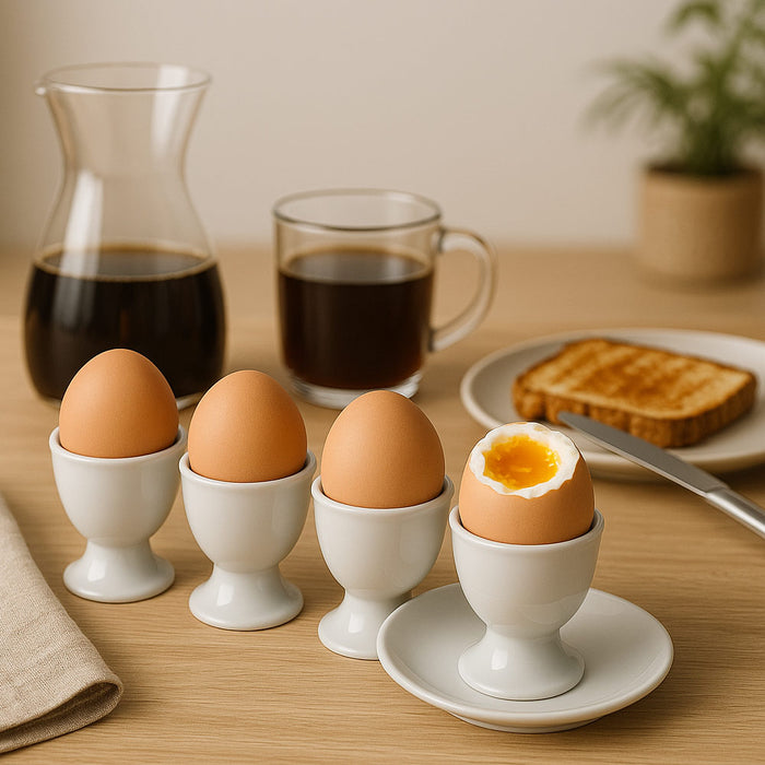 6 White Ceramic Egg Cup Holders Soft Boiled Egg Server Durable Breakfast Kitchen