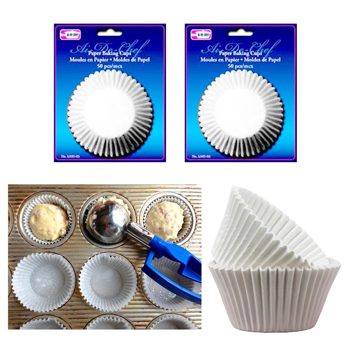 100 White Cupcake Liner Baking Cup Food Grade Standard Muffin Bake Elegant Wrap