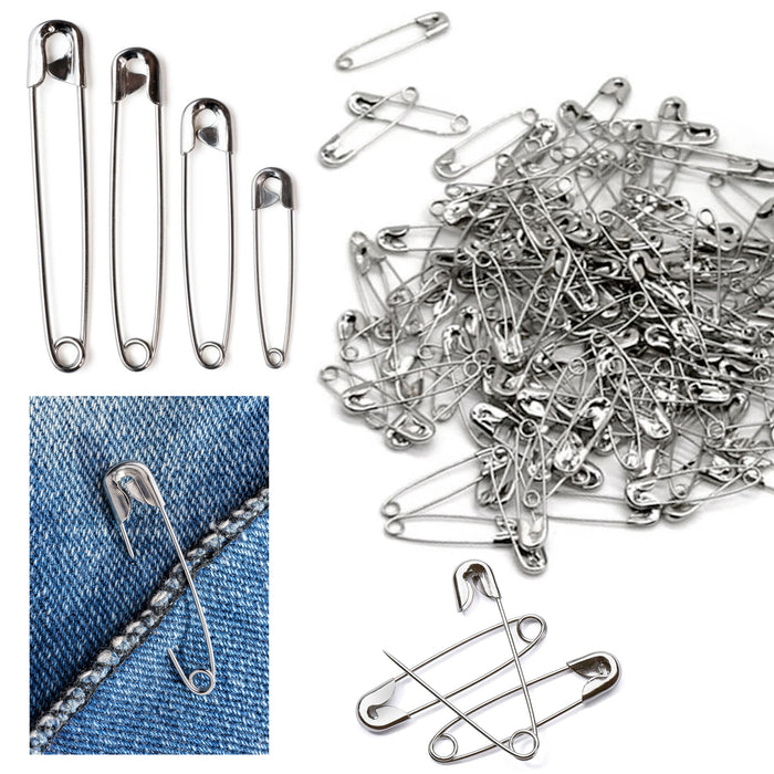 120ct Safety Pins Set Assorted Sizes Nickel Plated Steel Clothes Crafts Sewing
